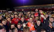 1 October 2021; Shelbourne players and supporters celebrate after the SSE Airtricity League First Division match between Shelbourne and Treaty United at Tolka Park in Dublin. Photo by Matt Browne/Sportsfile