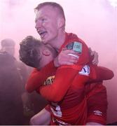 1 October 2021; Shane Farrell, left, and Kevin O'Connor of Shelbourne celebrate after the SSE Airtricity League First Division match between Shelbourne and Treaty United at Tolka Park in Dublin. Photo by Matt Browne/Sportsfile