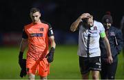 1 October 2021; Dundalk goalkeeper Peter Cherrie, left, and Andy Boyle after their side's drawn SSE Airtricity League Premier Division match between Finn Harps and Dundalk at Finn Park in Ballybofey, Donegal. Photo by Ramsey Cardy/Sportsfile