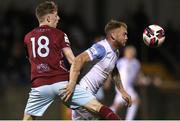 1 October 2021; Stephen Walsh of Galway United in action against Nathan O'Connell of Cobh Ramblers  during the SSE Airtricity League First Division match between Cobh Ramblers and Galway United at St Colman's Park in Cobh, Cork. Photo by Michael P Ryan/Sportsfile