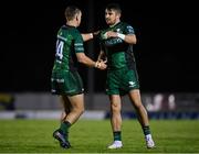 1 October 2021; Tiernan O'Halloran, right, and John Porch of Connacht after their side's victory in the United Rugby Championship match between Connacht and Vodacom Bulls at The Sportsground in Galway. Photo by Harry Murphy/Sportsfile