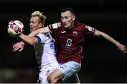 1 October 2021; Lee Devitt of Cobh Ramblers in action against Conor McCormack of Galway United during the SSE Airtricity League First Division match between Cobh Ramblers and Galway United at St Colman's Park in Cobh, Cork. Photo by Michael P Ryan/Sportsfile