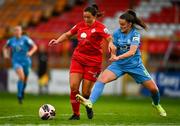 2 October 2021; Noelle Murray of Shelbourne in action against Aoife Brophy of DLR Waves during the SSE Airtricity Women's National League match between Shelbourne and DLR Waves at Tolka Park in Dublin. Photo by Eóin Noonan/Sportsfile