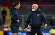 2 October 2021; Referee Andrew Brace, left, and DHL Stormers head coach John Dobson in conversation before the United Rugby Championship match between Munster and DHL Stormers at Thomond Park in Limerick. Photo by Brendan Moran/Sportsfile