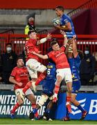 2 October 2021; Salmaan Moerat of DHL Stormers takes the ball from a restart ahead of Peter O'Mahony and Shane Daly during the United Rugby Championship match between Munster and DHL Stormers at Thomond Park in Limerick. Photo by Brendan Moran/Sportsfile