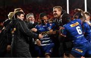 2 October 2021; Leolin Zas of DHL Stormers, centre, celebrates with team-mates after scoring his side's second try during the United Rugby Championship match between Munster and DHL Stormers at Thomond Park in Limerick. Photo by Sam Barnes/Sportsfile