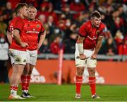 2 October 2021; Munster players, from left, Rory Scannell, Keith Earls and Peter O'Mahony after conceding a penalty during the United Rugby Championship match between Munster and DHL Stormers at Thomond Park in Limerick. Photo by Sam Barnes/Sportsfile