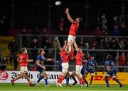 2 October 2021; Jean Kleyn of Munster wins a lineout during the United Rugby Championship match between Munster and DHL Stormers at Thomond Park in Limerick. Photo by Brendan Moran/Sportsfile