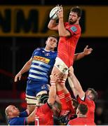 2 October 2021; Jean Kleyn of Munster wins a lineout from Adre Smith of DHL Stormers during the United Rugby Championship match between Munster and DHL Stormers at Thomond Park in Limerick. Photo by Brendan Moran/Sportsfile