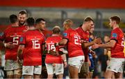 2 October 2021; Munster players celebrate after their side's victory in the United Rugby Championship match between Munster and DHL Stormers at Thomond Park in Limerick. Photo by Sam Barnes/Sportsfile