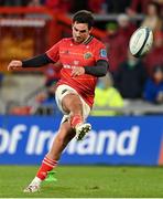 2 October 2021; Joey Carbery of Munster kicks a conversion during the United Rugby Championship match between Munster and DHL Stormers at Thomond Park in Limerick. Photo by Brendan Moran/Sportsfile
