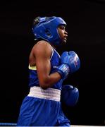 2 October 2021; Evelyn Igharo of Clann Naofa Boxing Club Dundalk, Louth, during her 70kg bout with Lisa O’Rourke of Castlerea Boxing Club, Roscommon, at the IABA National Elite Boxing Championships Finals in the National Stadium in Dublin. Photo by Seb Daly/Sportsfile