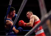 2 October 2021; Kieran Molloy of Oughterard Boxing Club, Galway, right, and Luke Maguire of Esker Boxing Club, Dublin, during their 71kg bout at the IABA National Elite Boxing Championships Finals in the National Stadium in Dublin. Photo by Seb Daly/Sportsfile