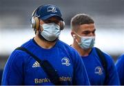 3 October 2021; Andrew Porter, left, and Scott Penny of Leinster arrive before the United Rugby Championship match between Dragons and Leinster at Rodney Parade in Newport, Wales. Photo by Harry Murphy/Sportsfile