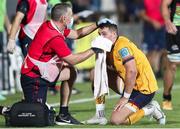 2 October 2021; James Hume of Ulster receives medical attention during the United Rugby Championship match between Zebre and Ulster at Stadio Sergio Lanfranchi in Parma, Italy. Photo by Roberto Bregani/Sportsfile