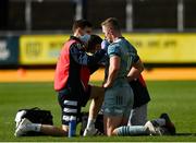 3 October 2021; Rory O'Loughlin of Leinster receives treatment during the United Rugby Championship match between Dragons and Leinster at Rodney Parade in Newport, Wales. Photo by Harry Murphy/Sportsfile