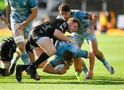 3 October 2021; Garry Ringrose of Leinster is tackled by Aneurin Owen of Dragons during the United Rugby Championship match between Dragons and Leinster at Rodney Parade in Newport, Wales. Photo by Harry Murphy/Sportsfile