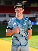 3 October 2021; Rob Russell of Leinster with his first cap after his side's victory in the United Rugby Championship match between Dragons and Leinster at Rodney Parade in Newport, Wales. Photo by Harry Murphy/Sportsfile