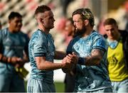 3 October 2021; Nick McCarthy and Andrew Porter of Leinster embrace after their side's victory in the United Rugby Championship match between Dragons and Leinster at Rodney Parade in Newport, Wales. Photo by Harry Murphy/Sportsfile