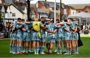 3 October 2021; Leinster players huddle after the United Rugby Championship match between Dragons and Leinster at Rodney Parade in Newport, Wales. Photo by Harry Murphy/Sportsfile
