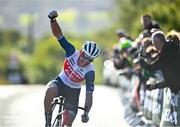 3 October 2021; Ryan Mullen of Trek - Segafredo celebrates as he wins the senior men's road race at the 2021 Cycling Ireland Road National Championships in Wicklow. Photo by David Fitzgerald/Sportsfile