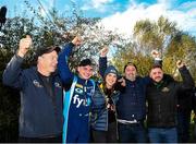3 October 2021; Callum Devine celebrates with his family after winning stage 6 of the Donegal Harvest Stages Rally in a Ford Fiesta Rally 2, with co-driver Brian Hoy, in Donegal. Photo by Philip Fitzpatrick/Sportsfile