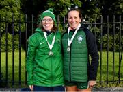 3 October 2021; Patricia O'Cleirigh, left, and Adrienne Atkins of Raheny Shamrock AC after winning the Women's Senior race at the Irish Life Health Road Relay Championships in Raheny, Dublin. Photo by Seb Daly/Sportsfile