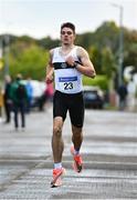 3 October 2021; Louis O'Loughlin of Donore Harriers AC during the Senior Men's race at the Irish Life Health Road Relay Championships in Raheny, Dublin. Photo by Seb Daly/Sportsfile