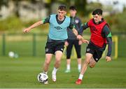 4 October 2021; Gavin Kilkenny, left, and during a Republic of Ireland U21 training session at the FAI National Training Centre in Abbotstown in Dublin. Photo by Seb Daly/Sportsfile