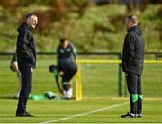 4 October 2021; Manager Jim Crawford, left, and coach Alan Reynolds during a Republic of Ireland U21 training session at the FAI National Training Centre in Abbotstown in Dublin. Photo by Seb Daly/Sportsfile