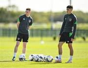 4 October 2021; Dawson Devoy, right, and Ross Tierney during a Republic of Ireland U21 training session at the FAI National Training Centre in Abbotstown in Dublin. Photo by Seb Daly/Sportsfile