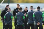 4 October 2021; Manager Jim Crawford talks to his players during a Republic of Ireland U21 training session at the FAI National Training Centre in Abbotstown in Dublin. Photo by Seb Daly/Sportsfile