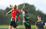 4 October 2021; Joshua Ogunfaolu-Kayode, right, during a Republic of Ireland U21 training session at the FAI National Training Centre in Abbotstown in Dublin. Photo by Seb Daly/Sportsfile