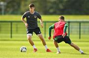 4 October 2021; Conor Noss, left, during a Republic of Ireland U21 training session at the FAI National Training Centre in Abbotstown in Dublin. Photo by Seb Daly/Sportsfile