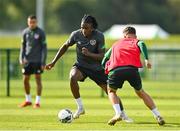 4 October 2021; Joshua Ogunfaolu-Kayode, left, during a Republic of Ireland U21 training session at the FAI National Training Centre in Abbotstown in Dublin. Photo by Seb Daly/Sportsfile