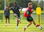 4 October 2021; Joshua Ogunfaolu-Kayode, left, during a Republic of Ireland U21 training session at the FAI National Training Centre in Abbotstown in Dublin. Photo by Seb Daly/Sportsfile