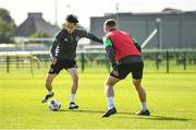 4 October 2021; Louie Watson, left, during a Republic of Ireland U21 training session at the FAI National Training Centre in Abbotstown in Dublin. Photo by Seb Daly/Sportsfile