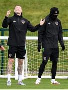 4 October 2021; James McClean, left, and Troy Parrott during a Republic of Ireland training session at the FAI National Training Centre in Abbotstown in Dublin. Photo by Stephen McCarthy/Sportsfile