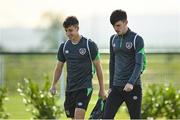 4 October 2021; Conor Noss, left, and Alex Gilbert before a Republic of Ireland U21 training session at the FAI National Training Centre in Abbotstown in Dublin. Photo by Seb Daly/Sportsfile