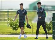 4 October 2021; Conor Noss, left, and Alex Gilbert before a Republic of Ireland U21 training session at the FAI National Training Centre in Abbotstown in Dublin. Photo by Seb Daly/Sportsfile