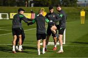 4 October 2021; Players, from left, Jamie McGrath, Daryl Horgan, John Egan and Will Keane during a Republic of Ireland training session at the FAI National Training Centre in Abbotstown in Dublin. Photo by Stephen McCarthy/Sportsfile