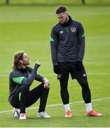4 October 2021; Jeff Hendrick and Matt Doherty, right, during a Republic of Ireland training session at the FAI National Training Centre in Abbotstown in Dublin. Photo by Stephen McCarthy/Sportsfile