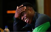 4 October 2021; Chiedozie Ogbene during a Republic of Ireland press conference at the FAI National Training Centre in Abbotstown in Dublin. Photo by Stephen McCarthy/Sportsfile