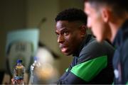 4 October 2021; Chiedozie Ogbene during a Republic of Ireland press conference at the FAI National Training Centre in Abbotstown in Dublin. Photo by Stephen McCarthy/Sportsfile