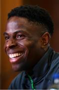 4 October 2021; Chiedozie Ogbene during a Republic of Ireland press conference at the FAI National Training Centre in Abbotstown in Dublin. Photo by Stephen McCarthy/Sportsfile