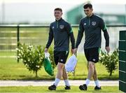 4 October 2021; Kameron Ledwidge, left, and Oisin McEntee before a Republic of Ireland U21 training session at the FAI National Training Centre in Abbotstown in Dublin. Photo by Seb Daly/Sportsfile