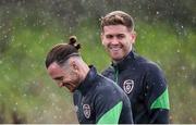 4 October 2021; Will Keane and Nathan Collins, right, during a Republic of Ireland training session at the FAI National Training Centre in Abbotstown in Dublin. Photo by Stephen McCarthy/Sportsfile