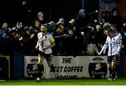 1 October 2021; Michael Duffy of Dundalk, right, celebrates after scoring his side's first goal during the SSE Airtricity League Premier Division match between Finn Harps and Dundalk at Finn Park in Ballybofey, Donegal. Photo by Ramsey Cardy/Sportsfile