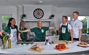5 October 2021; Irish Olympic medallist Rob Heffernan and family, along with Derval O’Rourke, have partnered with Bord Bia to celebrate World Egg Day this Friday 8th October. Irish Olympians Rob and Marian Heffernan, and their sporting star children Cathal and Meghan, are encouraging the public to ‘Crack On’ and take advantage of eggs as fuel for a busy lifestyle. The Heffernan’s will be pairing off against each other on World Egg Day in a Cooking Challenge, judged by fellow Olympian Derval O’Rourke. Bord Bia’s ‘Crack On’ campaign highlights how versatile and nutritious Quality Mark eggs can be for a range of meal occasions. Packed with protein, rich in vitamins and minerals, and quick and easy to prepare, eggs are an ideal choice for lunch and dinner. Log on to BordBia.ie/Eggs or search ‘Bord Bia Eggs Recipes’ to discover recipe inspiration. Pictured is the Heffernan family, from left, Marian, Meghan, Cathal and Rob, with Derval O'Rourke. Photo by Brendan Moran/Sportsfile