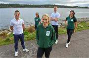 5 October 2021; Irish Olympic medallist Rob Heffernan and family, along with Derval O’Rourke, have partnered with Bord Bia to celebrate World Egg Day this Friday 8th October. Irish Olympians Rob and Marian Heffernan, and their sporting star children Cathal and Meghan, are encouraging the public to ‘Crack On’ and take advantage of eggs as fuel for a busy lifestyle. The Heffernan’s will be pairing off against each other on World Egg Day in a Cooking Challenge, judged by fellow Olympian Derval O’Rourke. Bord Bia’s ‘Crack On’ campaign highlights how versatile and nutritious Quality Mark eggs can be for a range of meal occasions. Packed with protein, rich in vitamins and minerals, and quick and easy to prepare, eggs are an ideal choice for lunch and dinner. Log on to BordBia.ie/Eggs or search ‘Bord Bia Eggs Recipes’ to discover recipe inspiration. Pictured is Derval O'Rourke with the Heffernan family, from left, Rob, Meghan, Cathal and Marian. Photo by Brendan Moran/Sportsfile